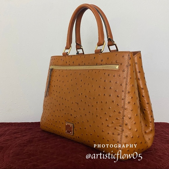 NEW! Dooney & Bourke Caramel Ostrich Collection Zip Satchel & Wallet Set - Picture 3 of 12